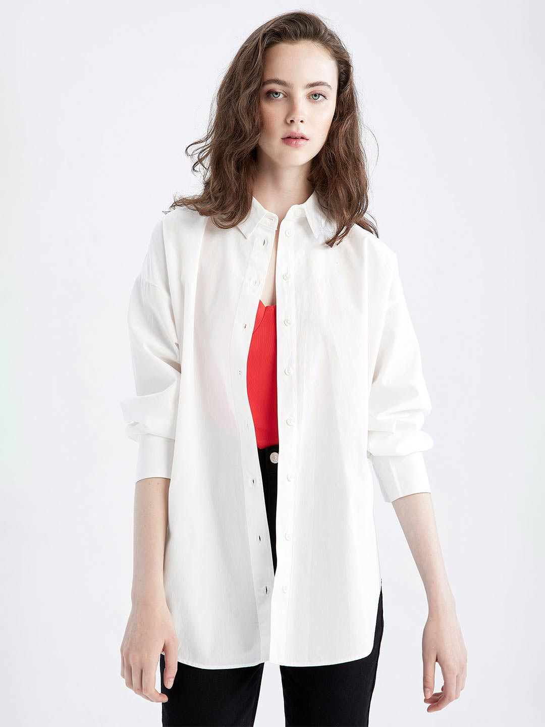 

DeFacto Women White Sheer Casual Shirt