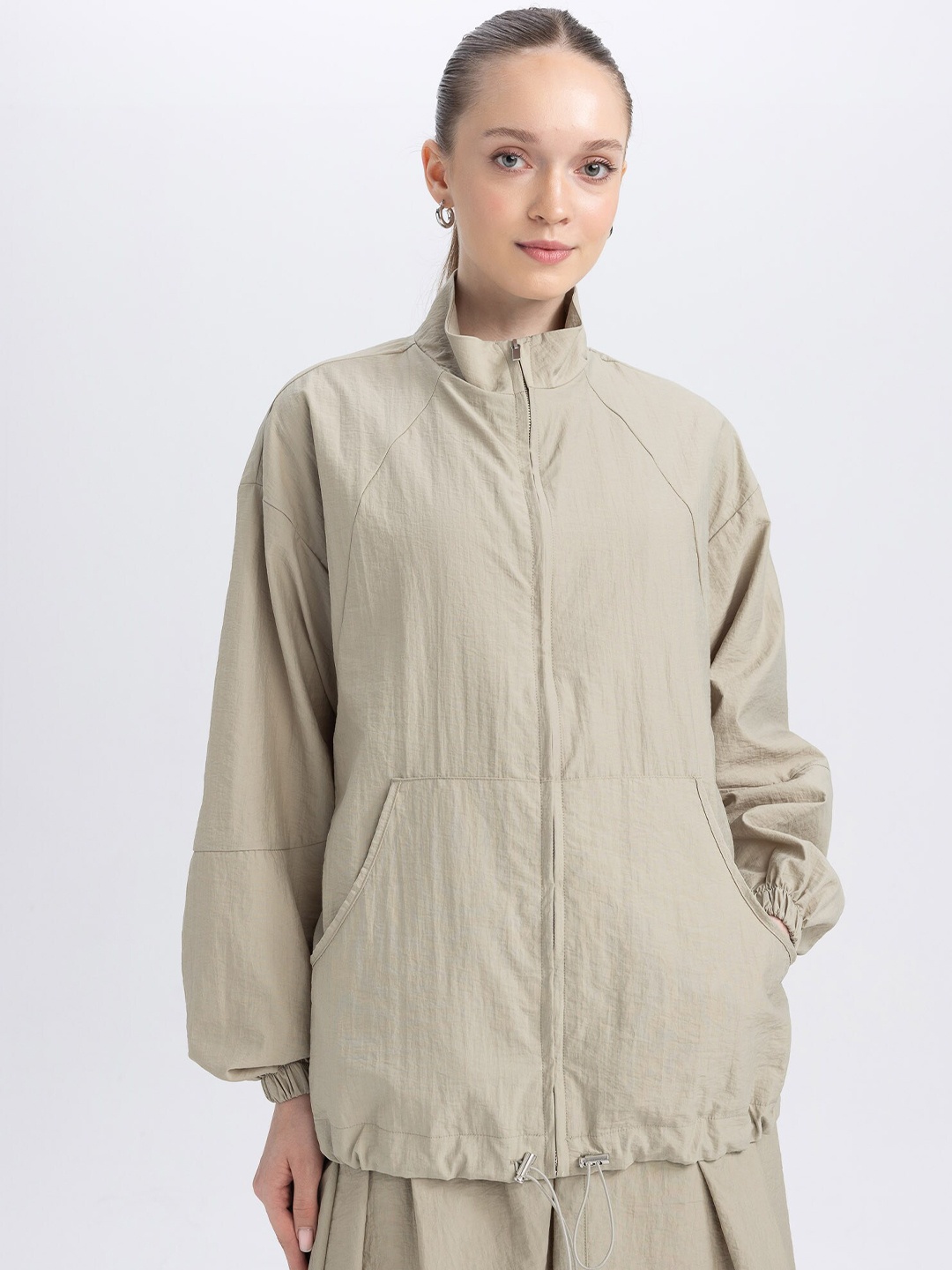 

DeFacto Mock Collar Open Front Jacket, Grey
