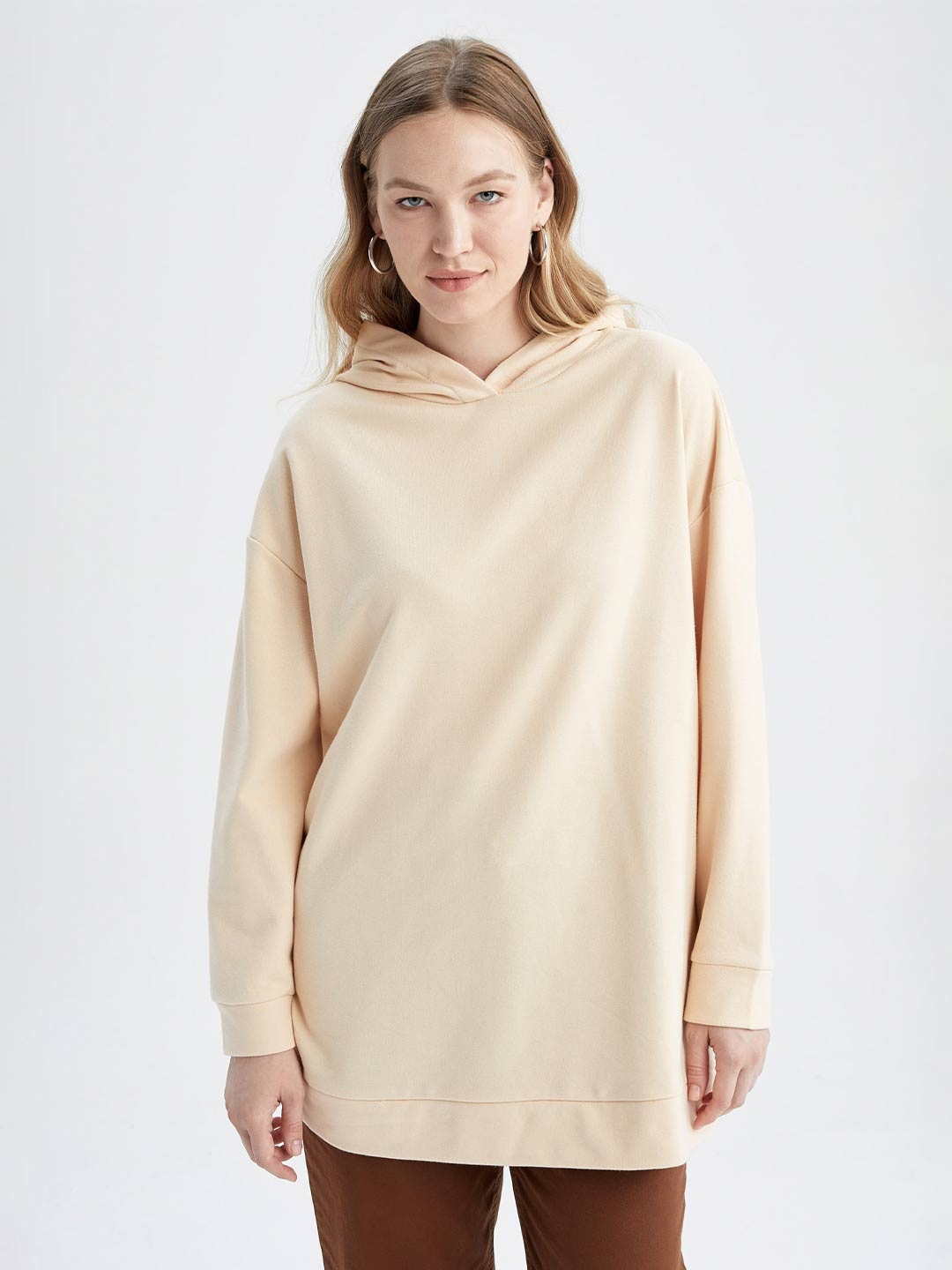 

DeFacto Hooded Longline Pullover Sweatshirt, Beige