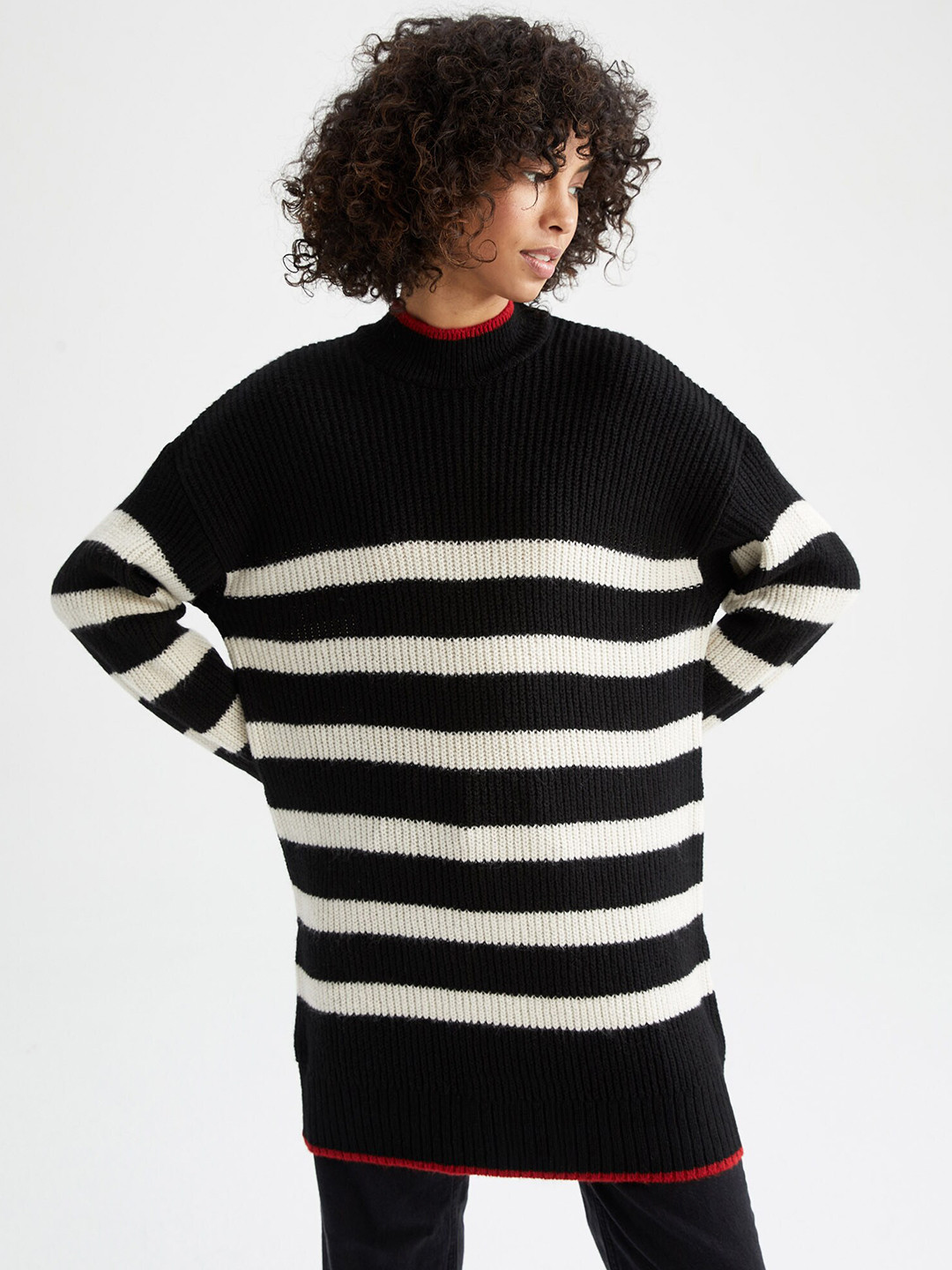 

DeFacto Striped Longline Sweater, Black