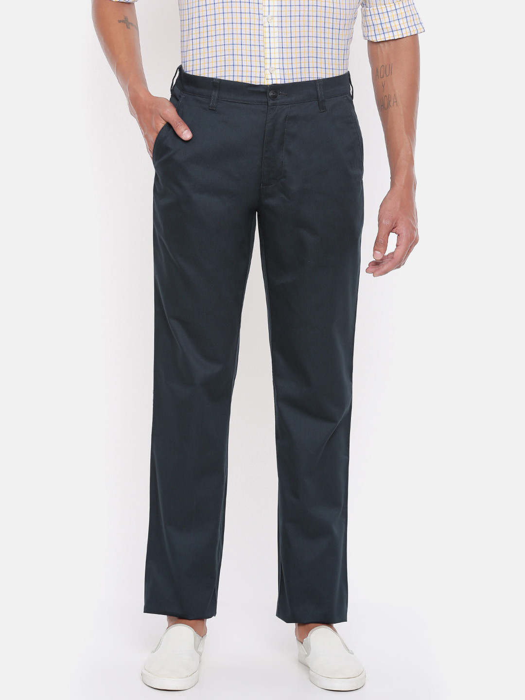 

ColorPlus Men Blue Slim Fit Solid Regular Trousers