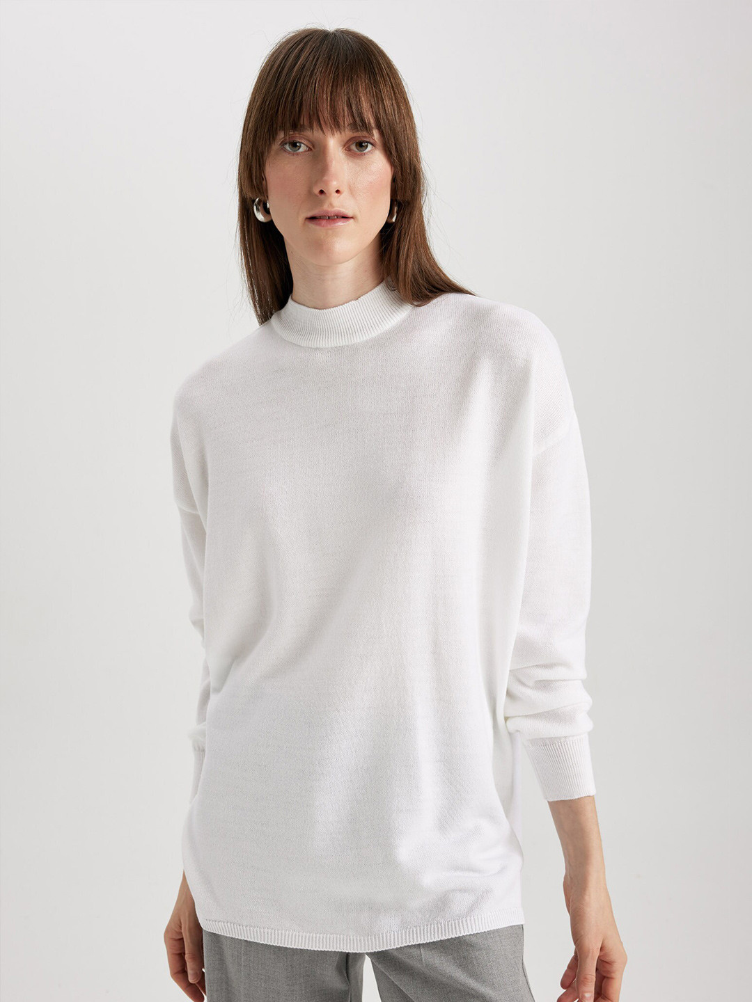 

DeFacto High Neck Longline Pullover Sweater, White