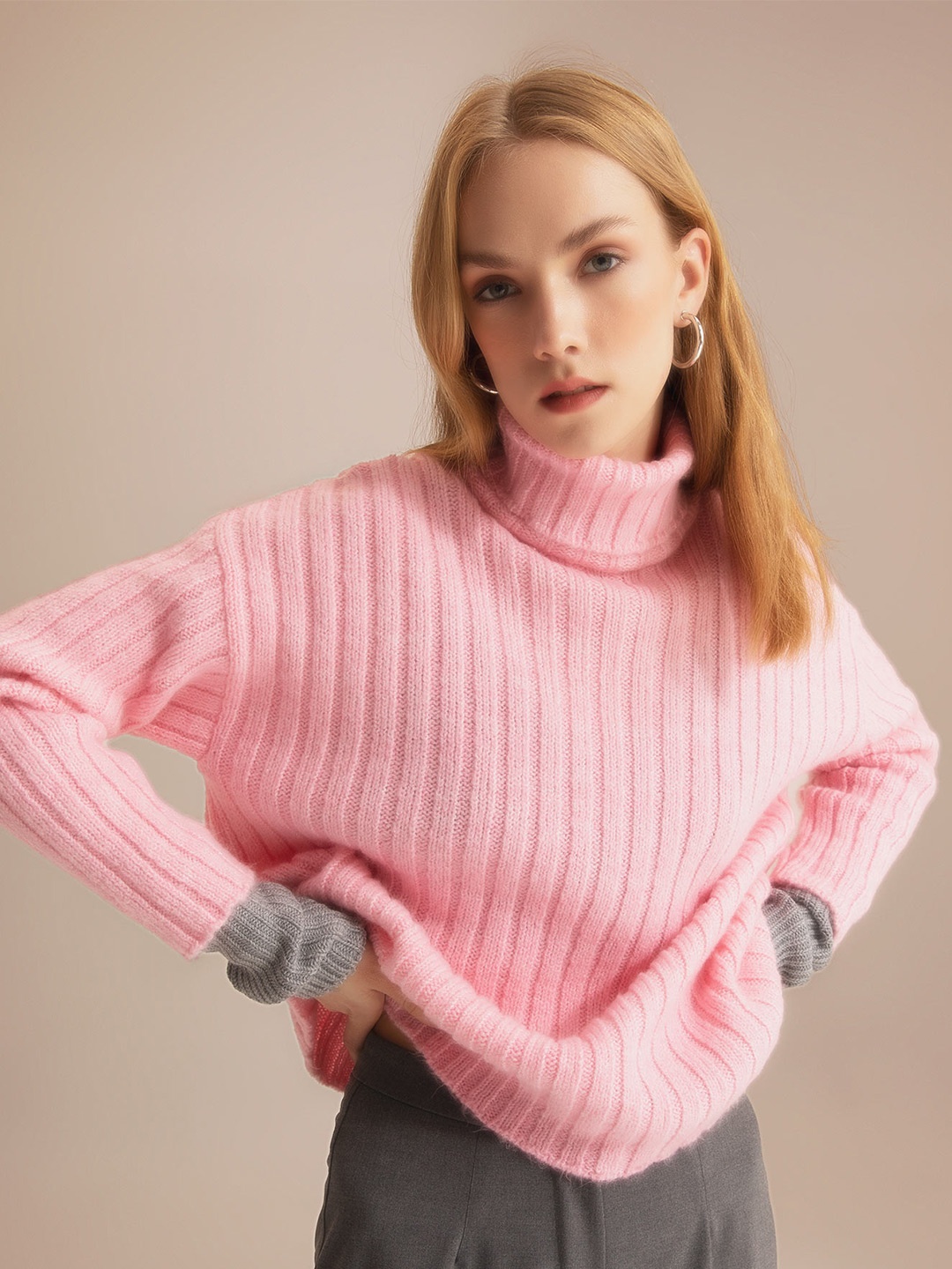 

DeFacto Ribbed Turtle Neck Acrylic Pullover, Pink