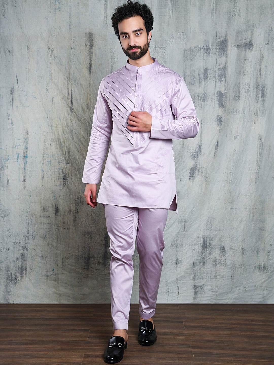 

Be Desi Band Collar Straight Kurta with Pyjama, Lavender