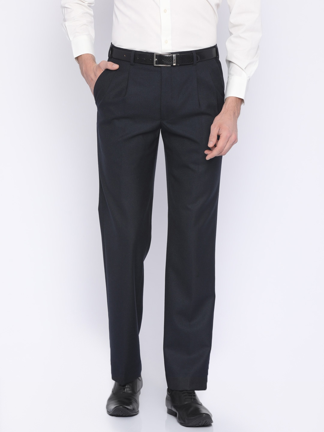 

Park Avenue Men Navy Blue Slim Fit Solid Formal Trousers
