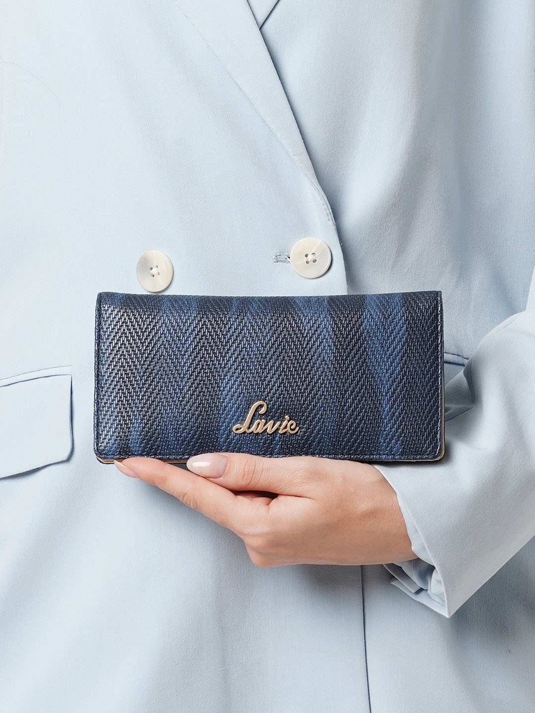 

Lavie Women Abstract Textured Two Fold Wallet, Navy blue