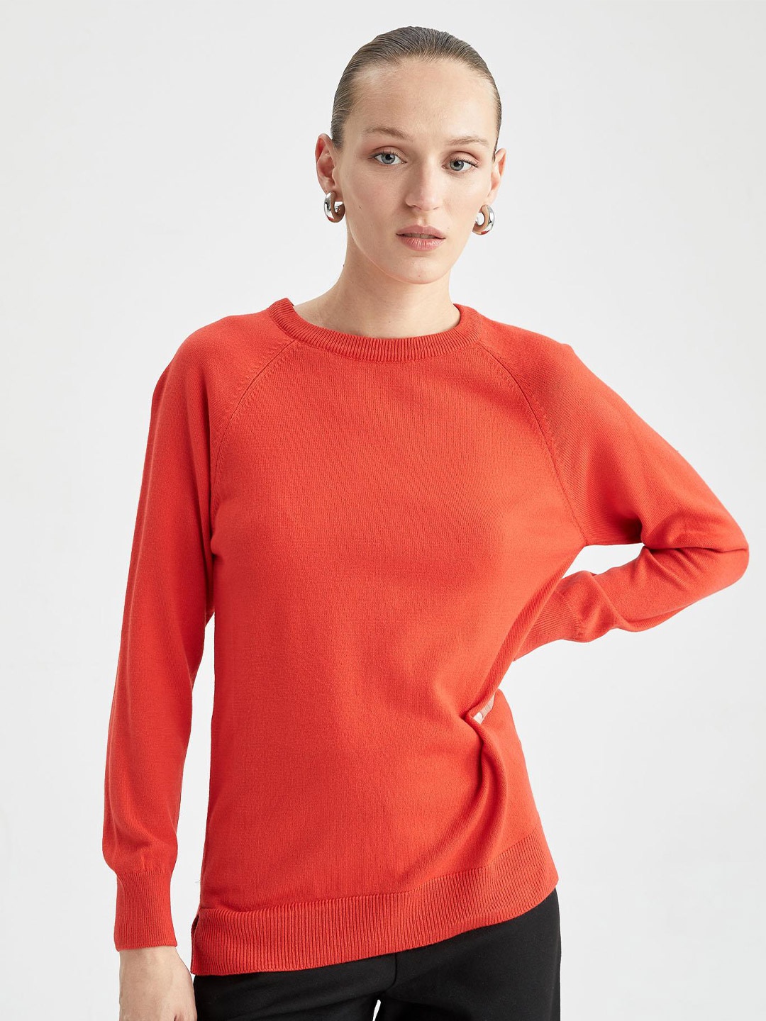 

DeFacto Round Neck Raglan Sleeves Acrylic Pullover, Orange