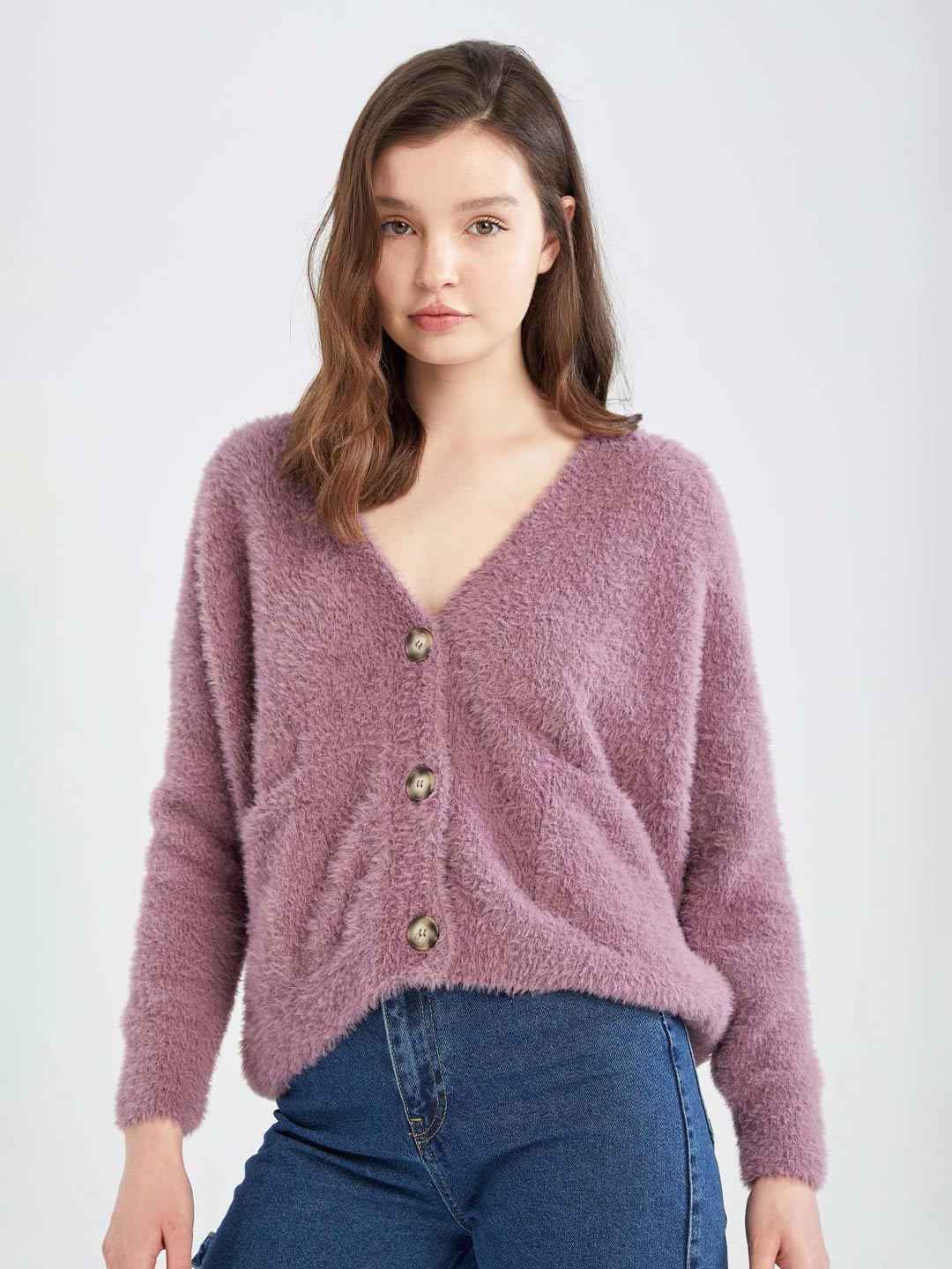 

DeFacto V-Neck Knitted Cardigan, Purple
