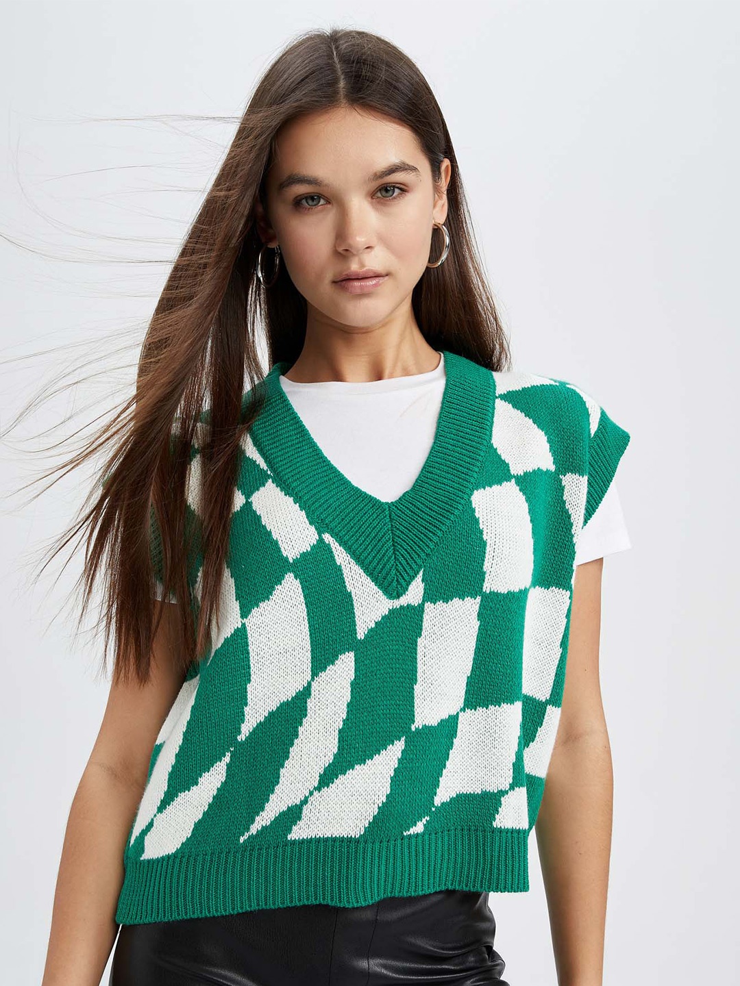 

DeFacto Checked Sweater Vest, Green