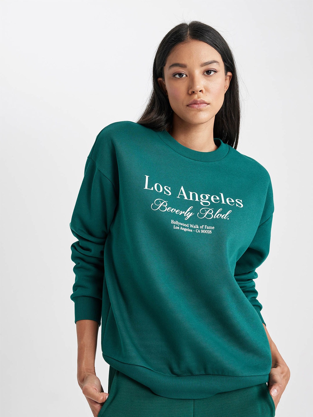 

DeFacto Typography Printed Pullover Sweatshirt, Green