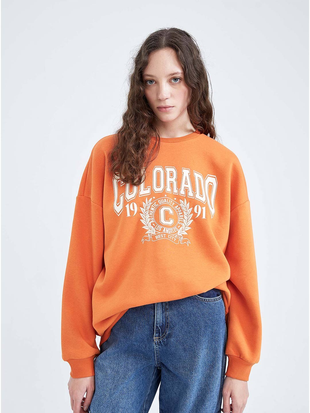 

DeFacto Women Orange Printed Sweatshirt