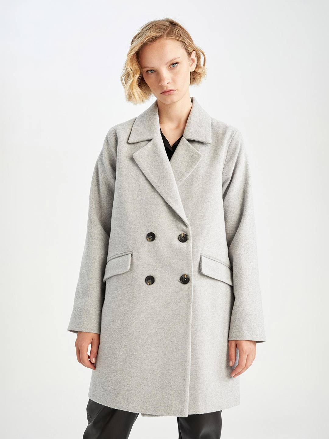 

DeFacto Notched Lapel Overcoat, Grey