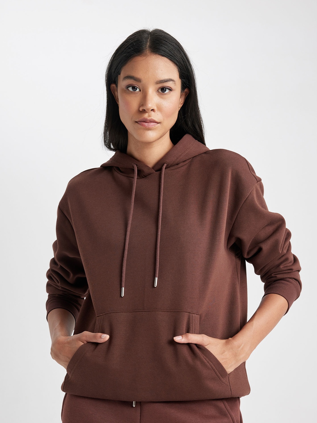 

DeFacto Hooded Knitted Sweatshirt, Brown