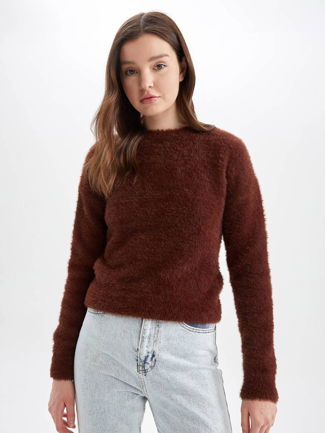 

DeFacto Round Neck Pullover, Brown