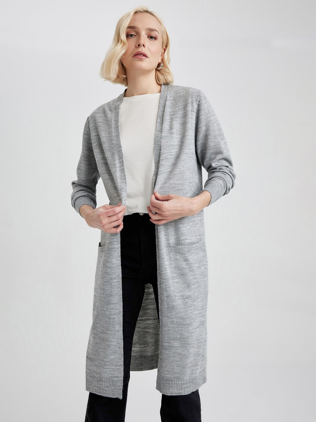 

DeFacto Front Open Longline Sweaters, Grey