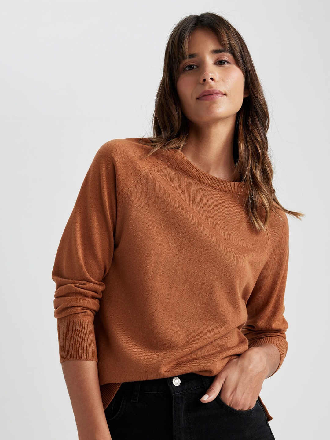 

DeFacto Long Sleeves Crop Pullover, Brown