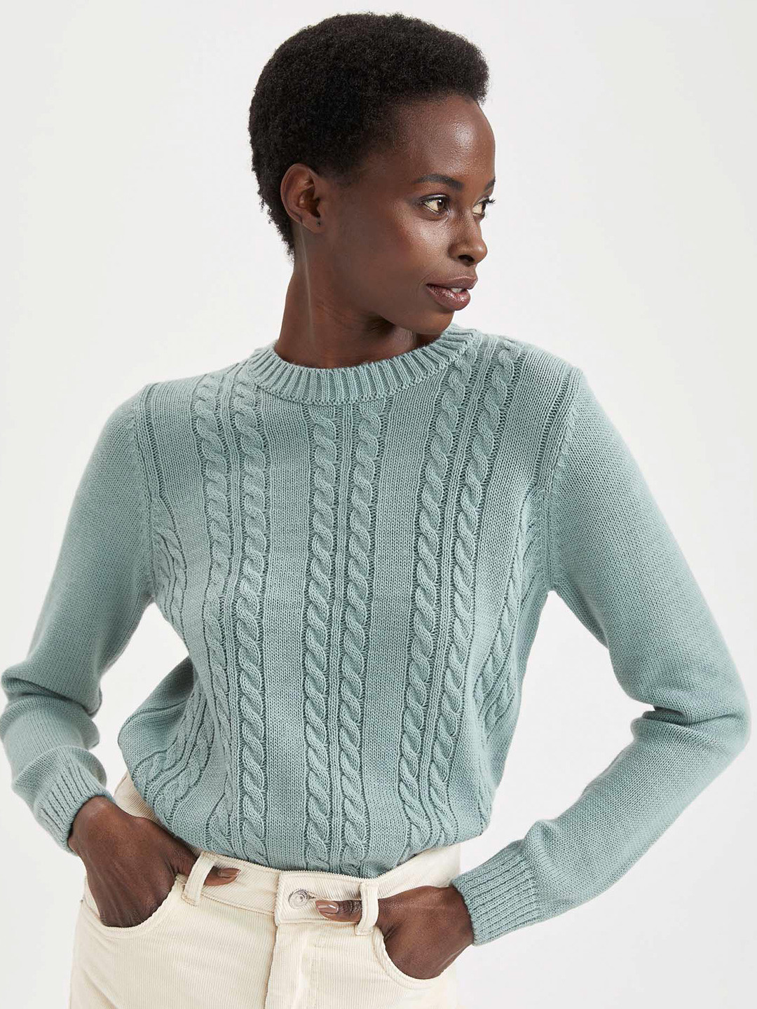 

DeFacto Cable Knit Acrylic Pullover, Sea green