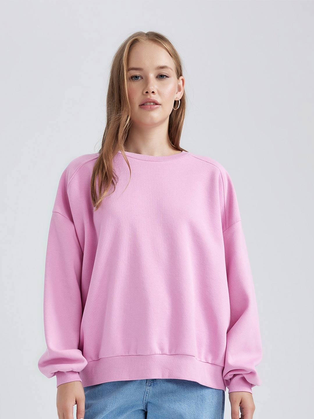 

DeFacto Round Neck Long Sleeves Ribbed Pullover, Pink