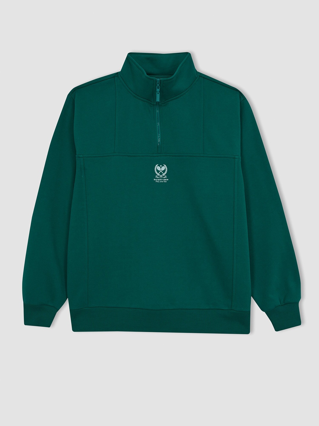 

DeFacto Half Zipper High Neck Ribbed Pullover Sweatshirt, Green