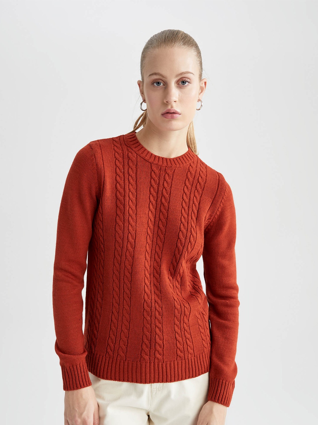 

DeFacto Cable Knit Acrylic Pullover, Rust