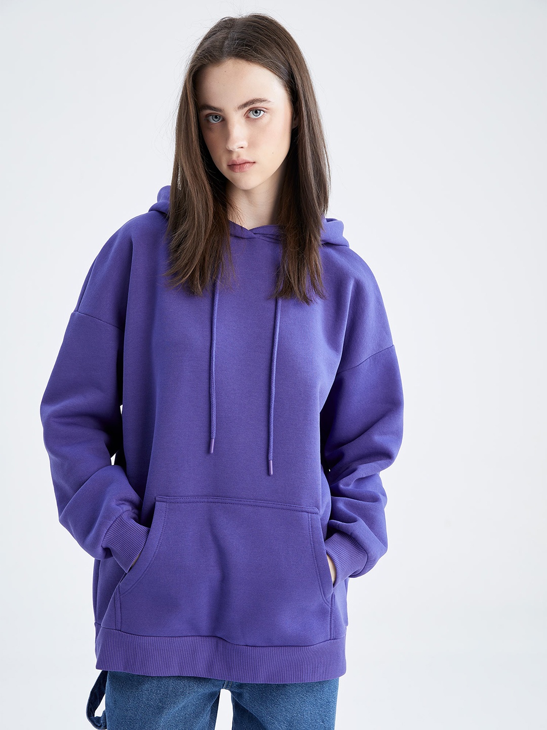 

DeFacto Women Navy Blue Hooded Sweatshirt