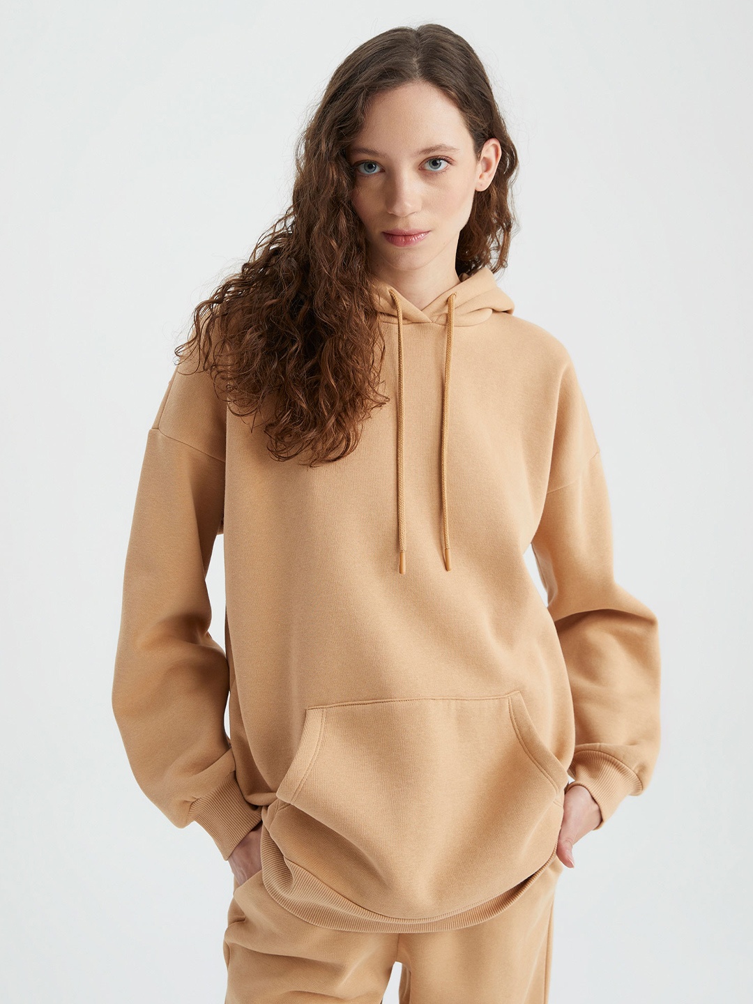 

DeFacto Hooded Long Sleeves Pullover, Beige