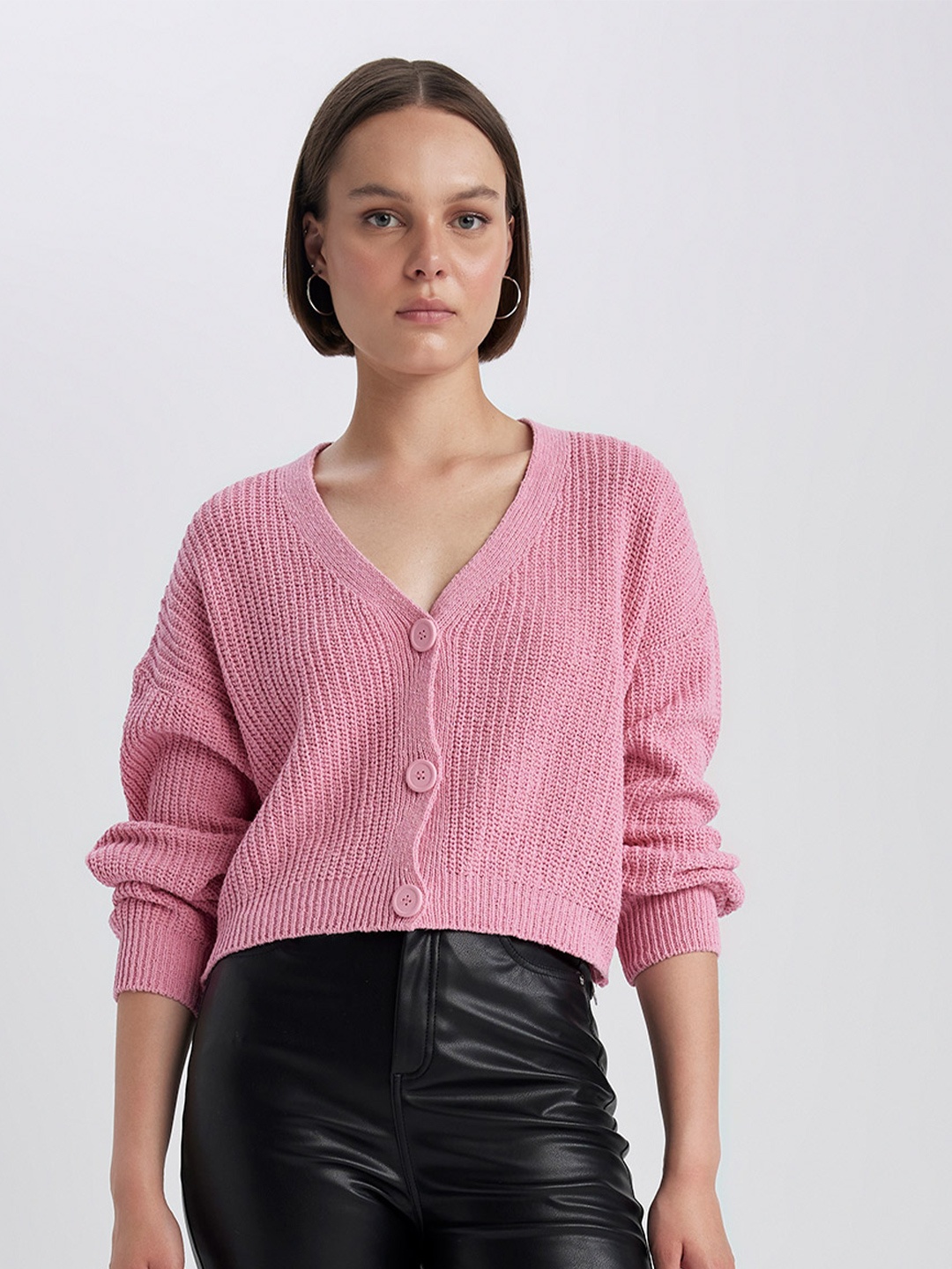 

DeFacto Woollen Crop Cardigan, Pink