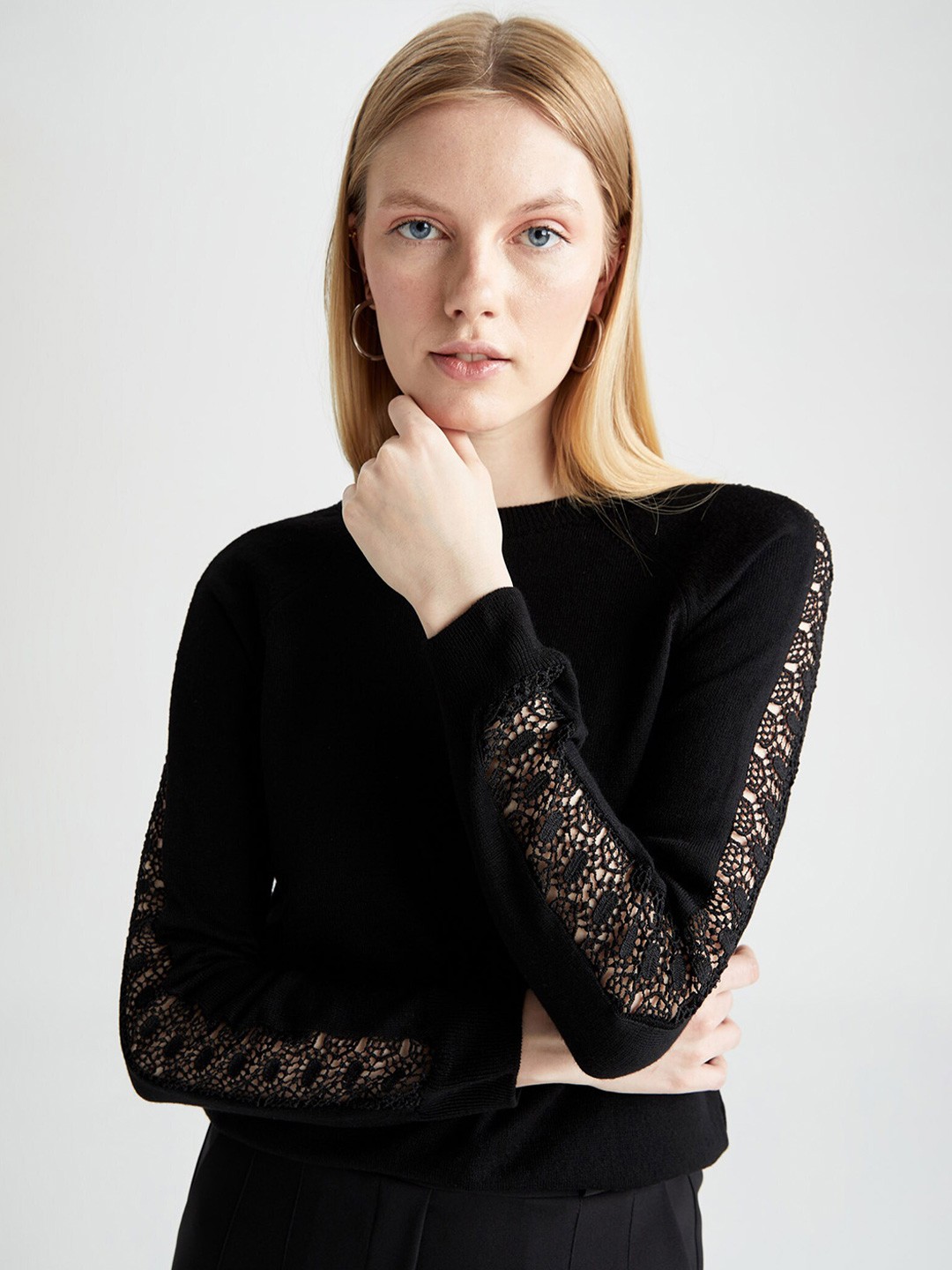

DeFacto Ribbed Pullover Sweater, Black