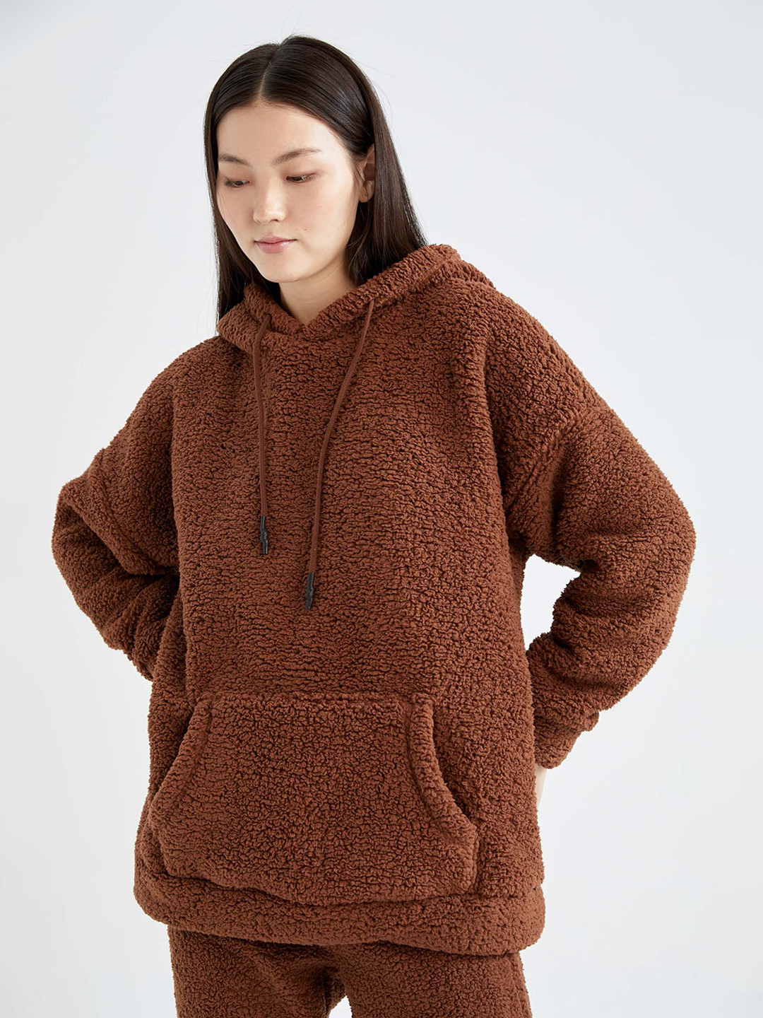

DeFacto Self Design Hooded Sweatshirt, Brown