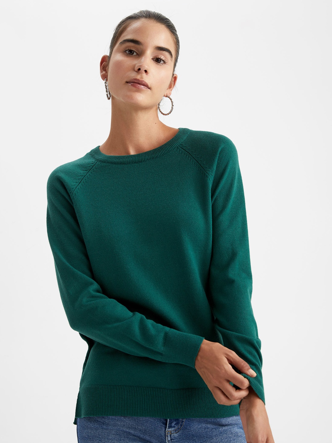 

DeFacto Round Neck Acrylic Pullover, Green