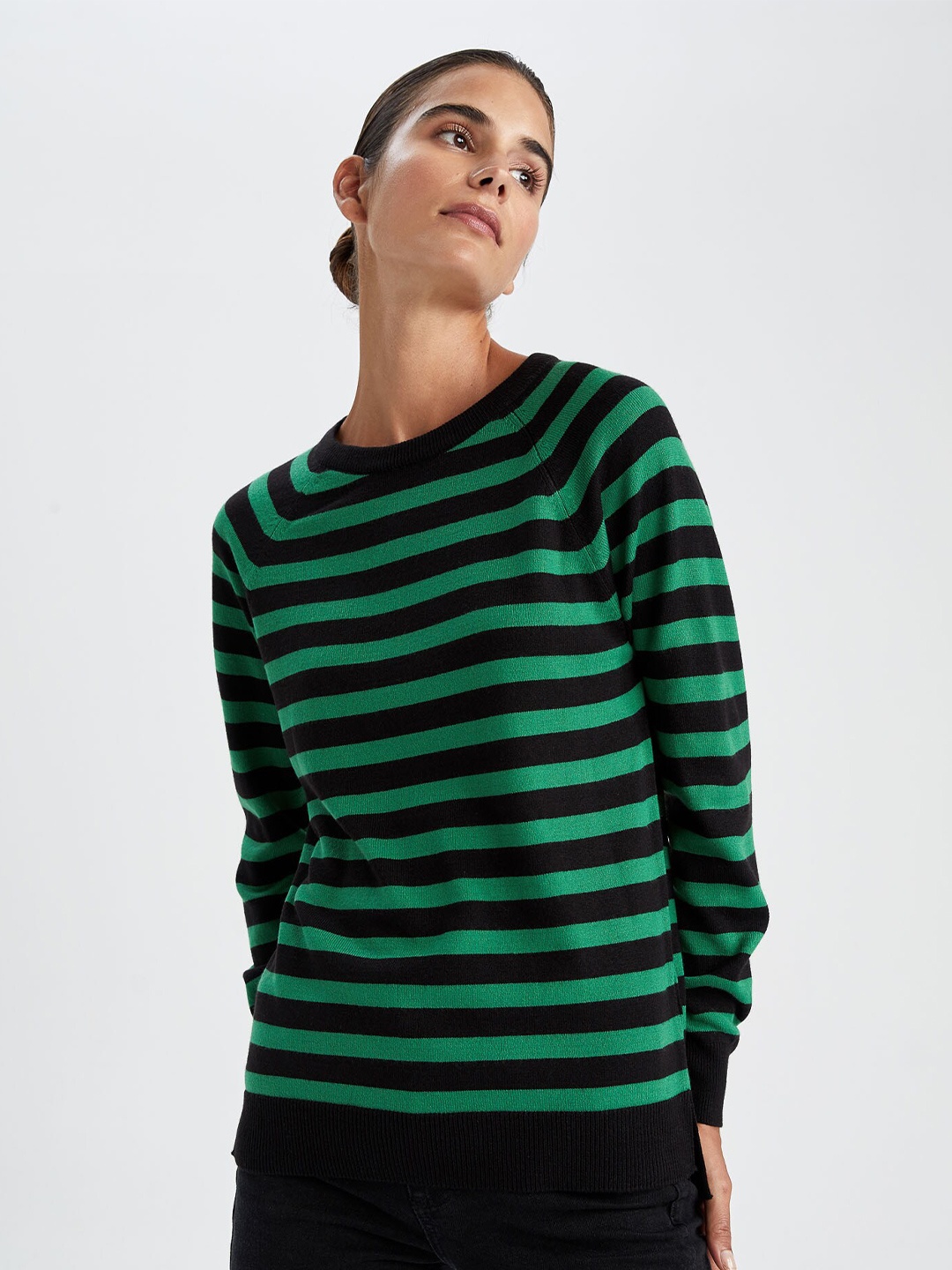

DeFacto Striped Acrylic Pullover, Green