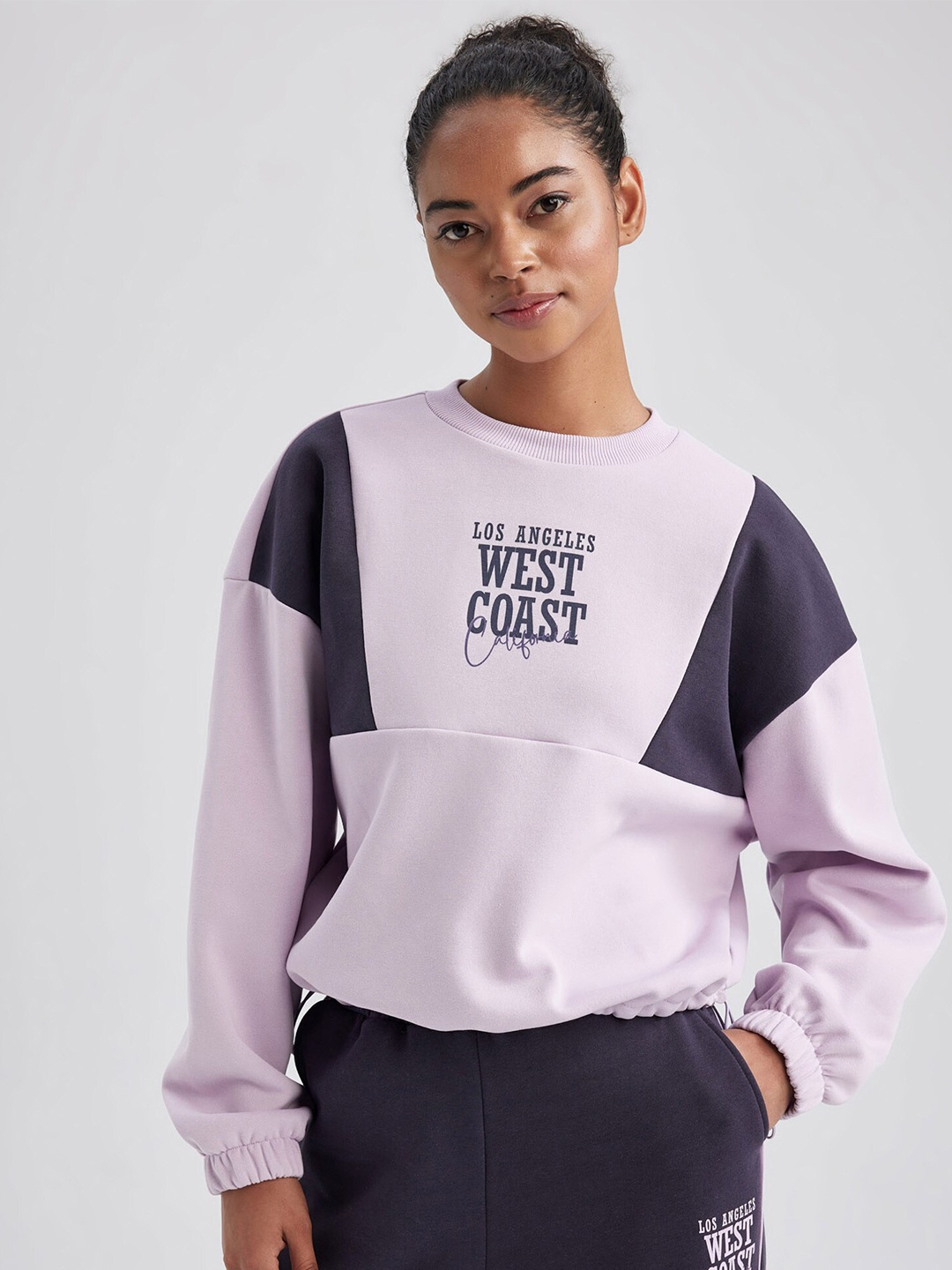 

DeFacto Typography Printed Pullover Sweatshirt, Lavender