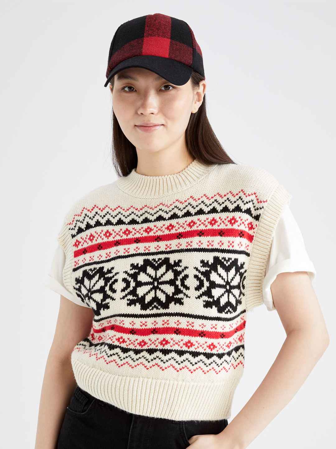 

DeFacto Fair Isle Printed Acrylic Pullover Sweater, Cream