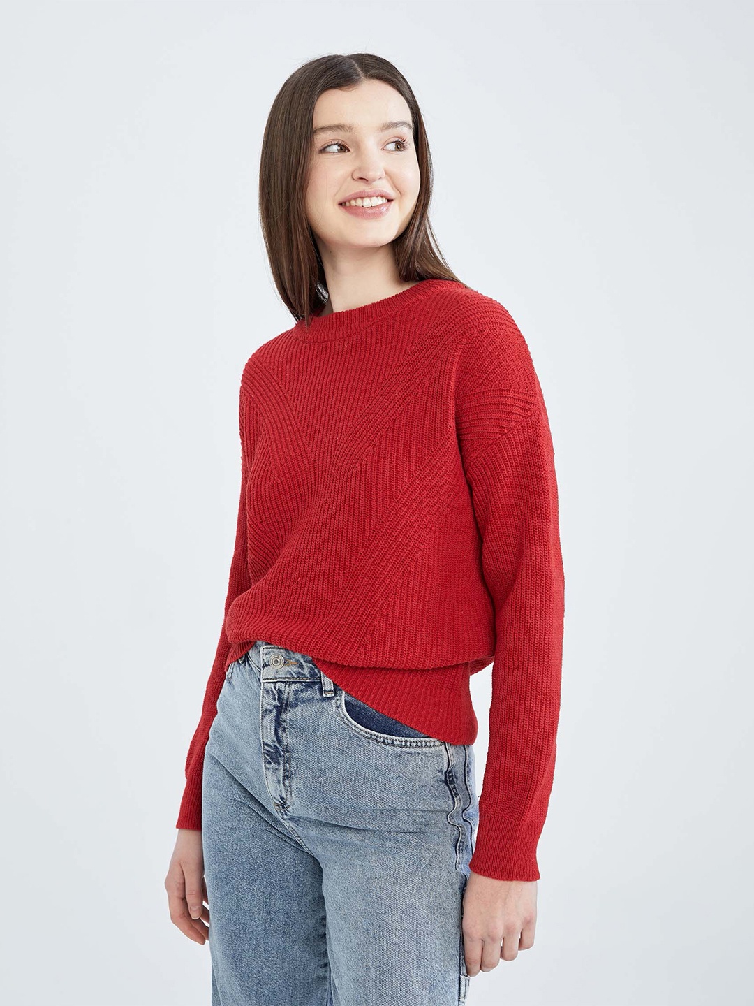 

DeFacto Self Design Long Sleeves Pullover, Red