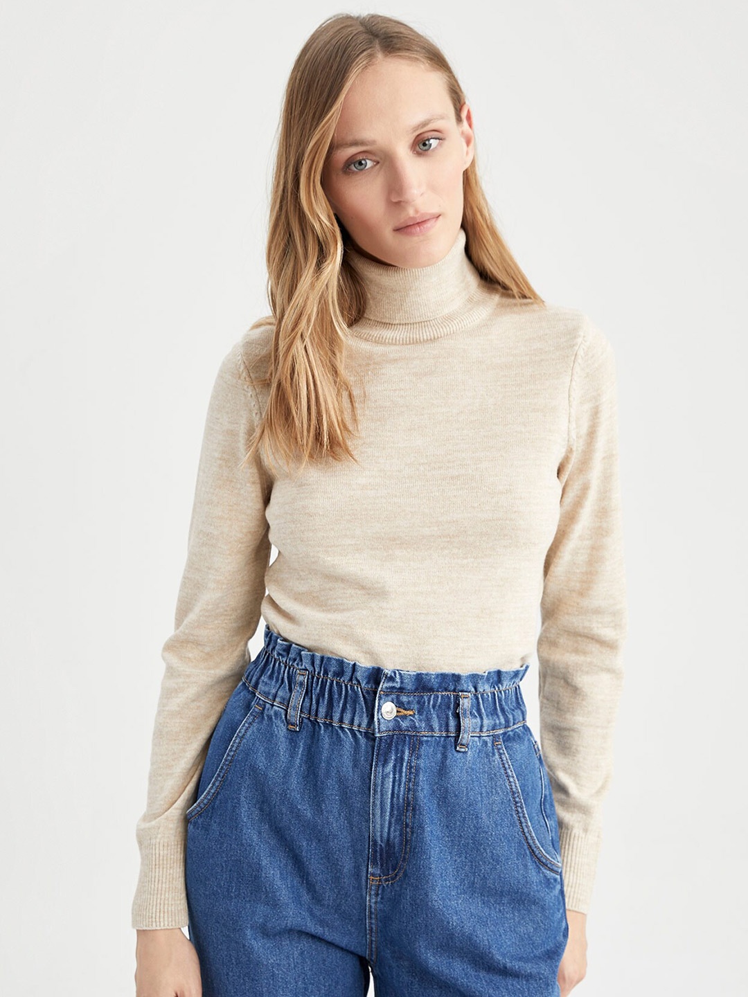 

DeFacto Turtle Neck Pure Acrylic Pullover, Cream