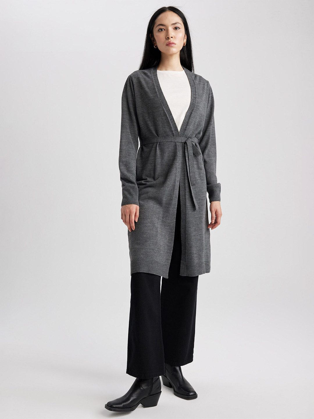 

DeFacto Acrylic Longline Cardigan Sweater, Grey