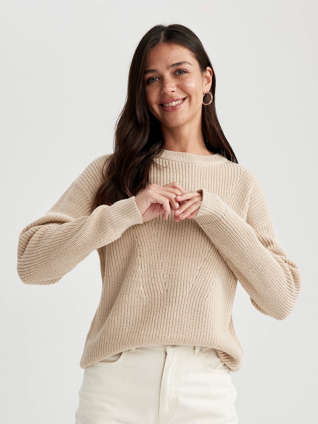 

DeFacto Ribbed Acrylic Pullover Sweater, Cream