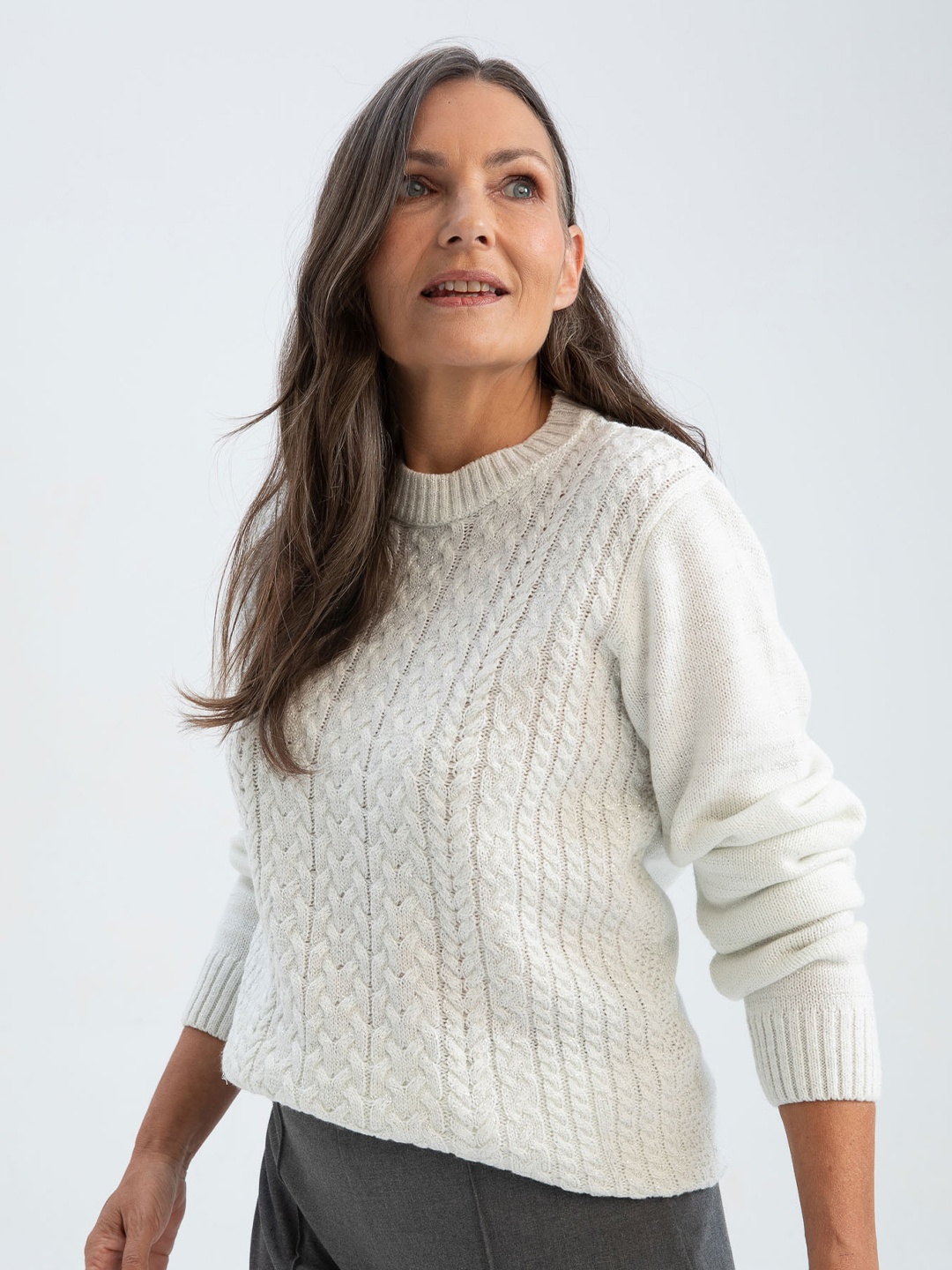 

DeFacto Cable Knit Acrylic Pullover, White