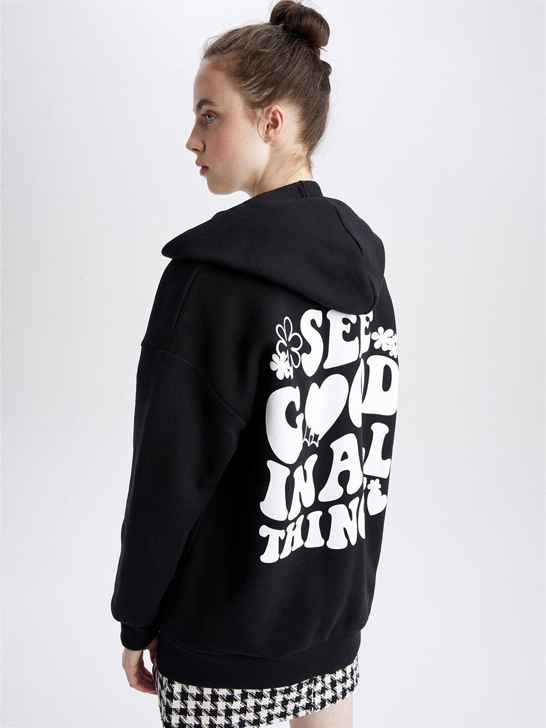 

DeFacto Typography Printed Hooded Cotton Sweatshirt, Black