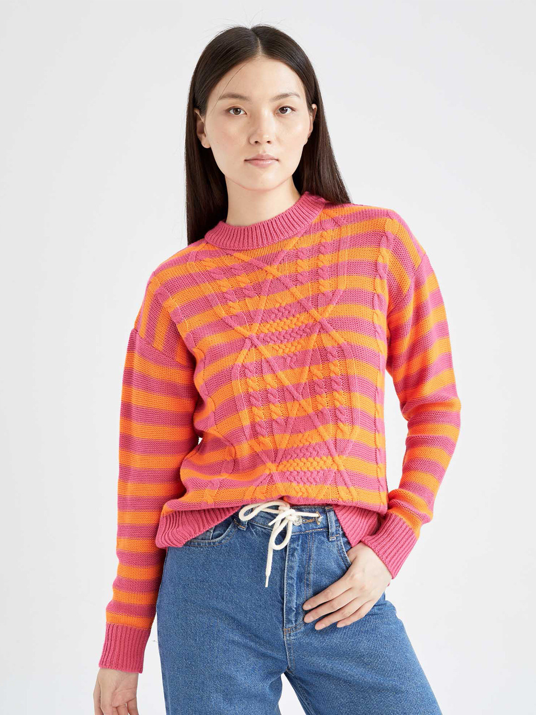 

DeFacto Cable Knit Pullover, Orange