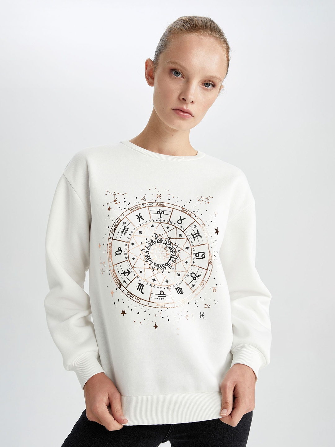 

DeFacto Women Printed Pullover Sweatshirt, White