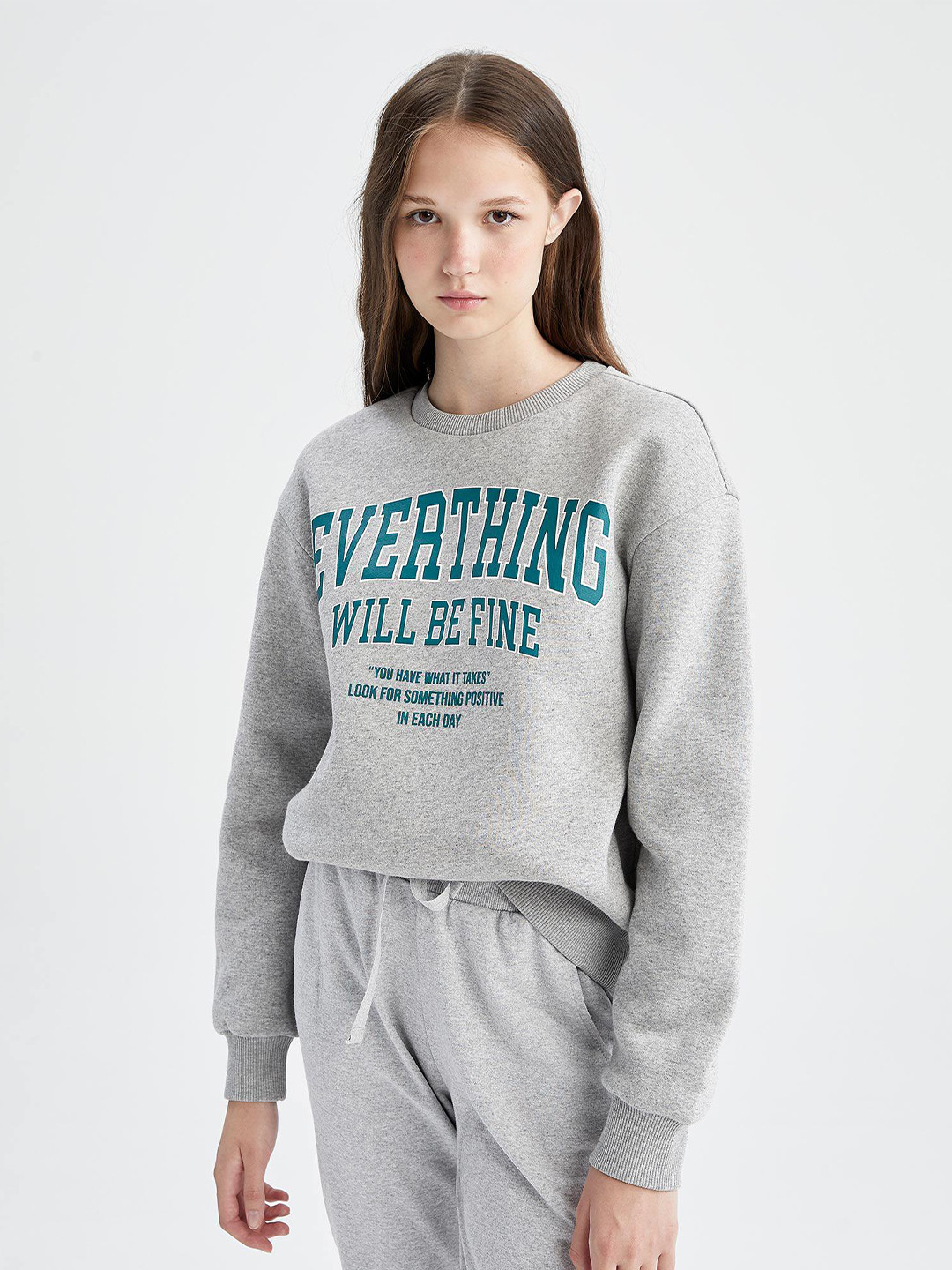 

DeFacto Typography Printed Pullover, Grey