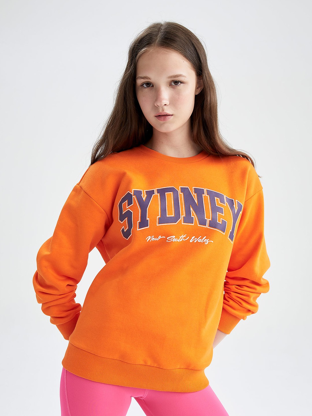 

DeFacto Typography Printed Pullover Sweatshirt, Orange