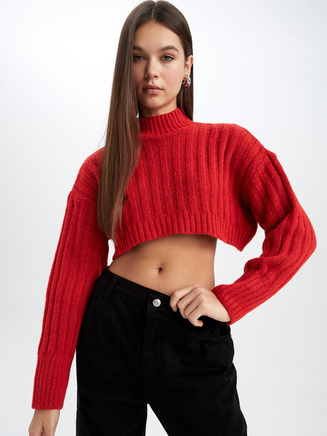 

DeFacto Self Design Acrylic Pullover, Red