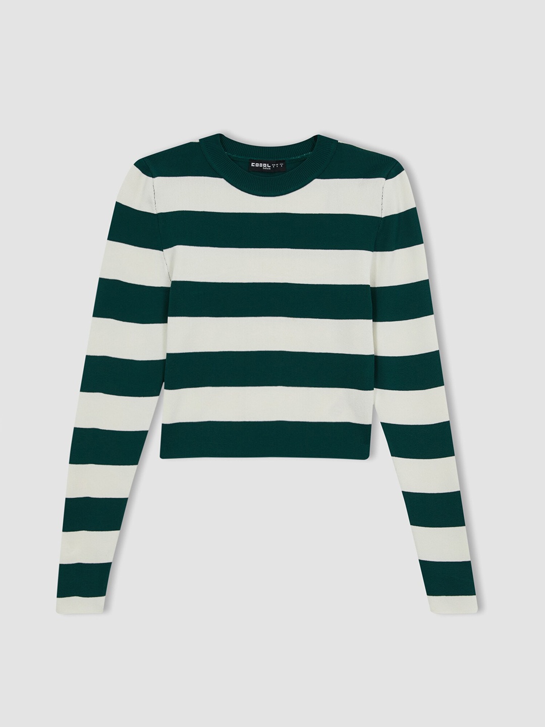 

DeFacto Striped Round Neck Pullover, Green