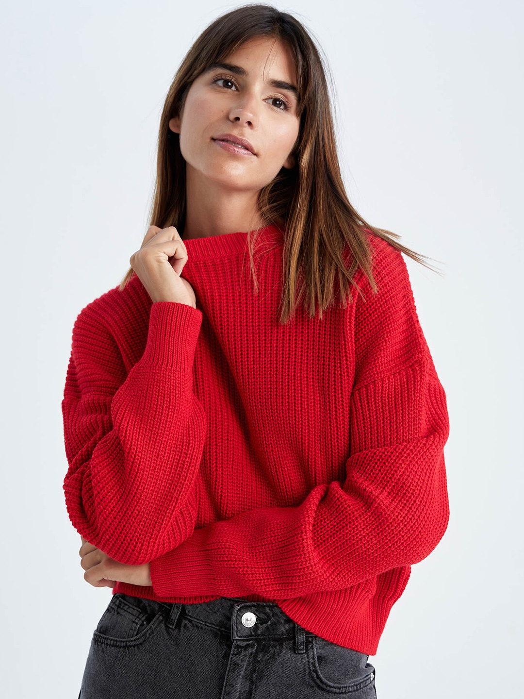 

DeFacto Acrylic Ribbed Pullover, Red