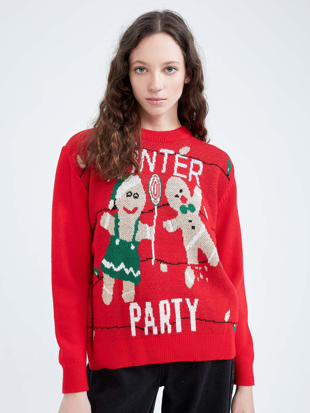 

DeFacto Long Sleeves Printed Pullover, Red