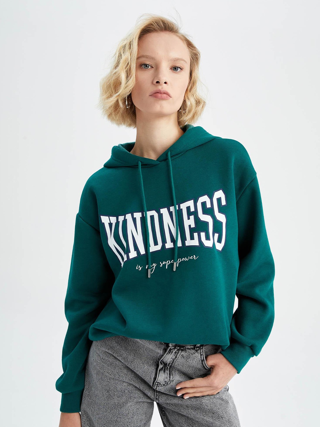 

DeFacto Women Hooded Sweatshirt, Green