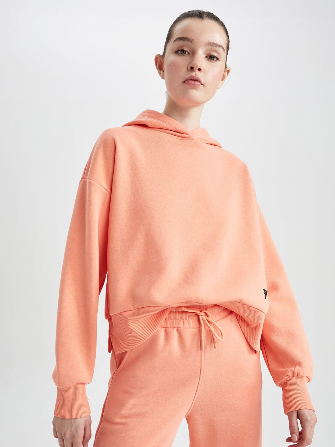 

DeFacto Pullover Hooded Ribbed Pullover Sweatshirt, Orange