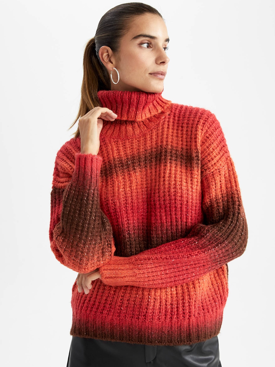 

DeFacto Ribbed Turtle Neck Pullover Sweater, Red